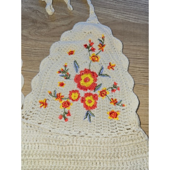 Women's Crochet Halter Bralette Top Size S Ivory Floral Embroidered Boho - Picture 3 of 7